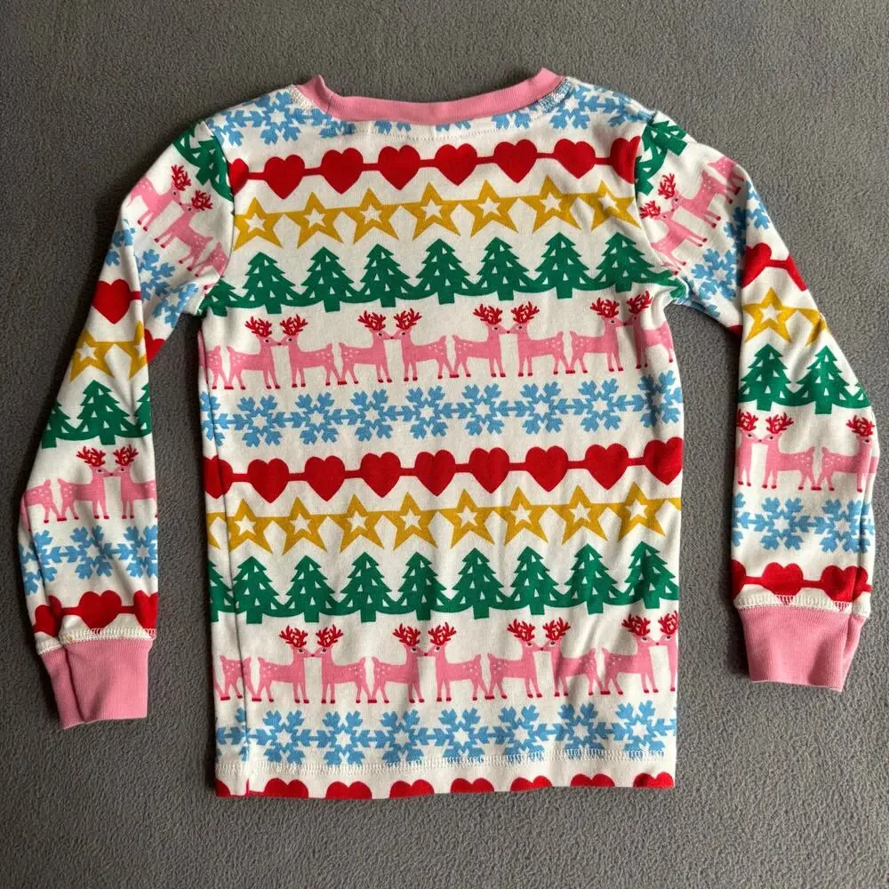 Mini Boden Fair Isle‎ Striped Christmas Holiday Pajama Top Long Sleeve 5Y Pink